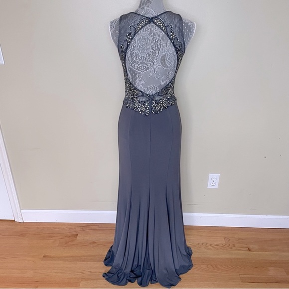 Gray Tight Fit Sequined Top Prom Dress - Picture 4 of 8